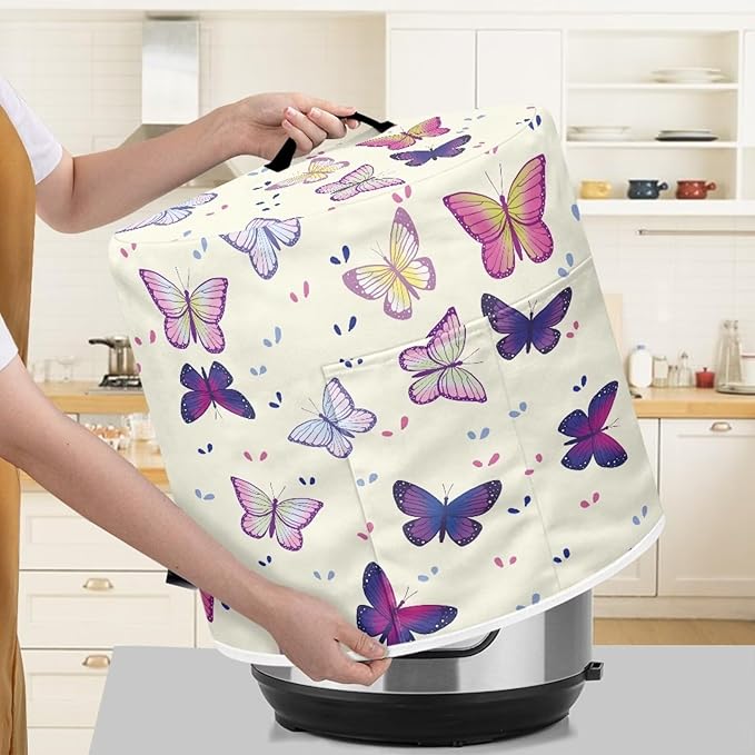 Fashion Butterfly Pressure Cooker Cover Instant Pot Accessories Instant Pot Kitchen Appliance Dust Cover with Pockets for Rice Cooker Air Fryer Slow Cooker Dust Covers for Kitchen Size M