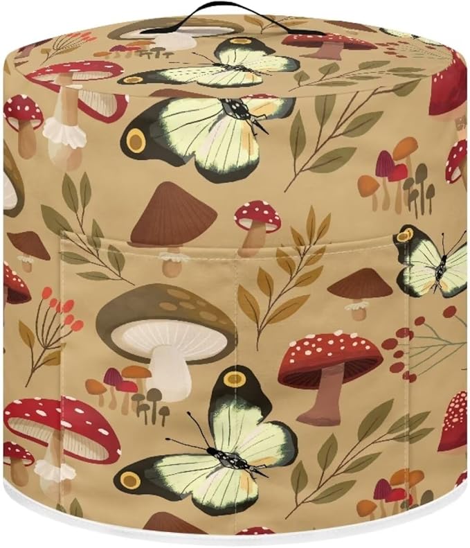 Mushroom Butterfly Pressure Cooker Cover for 8 Quart Instant Pot and Air Fryer Accessories, Stain Resistant Washable Round Protective Cover Electric Appliance Cover with Front Pocket