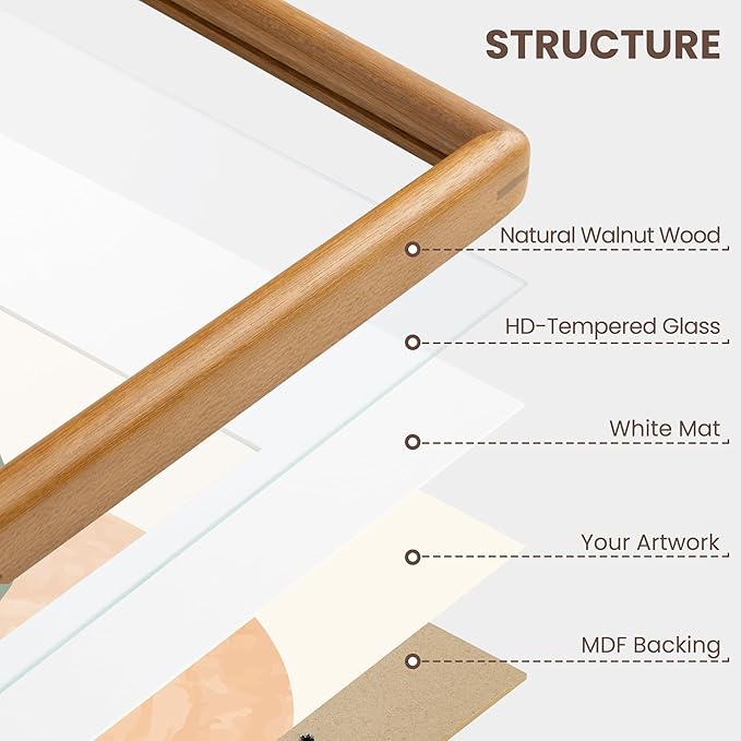 Axeman 5x7 Picture Frame - Solid Teak Wood Frame With Mat for 4x6 - Rounded Corner 5 x 7 Picture Frame with Tempered Glass for Tabletop Display