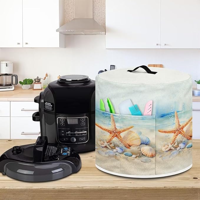 Dust Cover for 3 Quart Pressure Cooker Accessories, Dust Proof Easy to Clean Electric Appliance Cover Air Fryer Accessories with Pocket, Watercolor Starfish Seashell