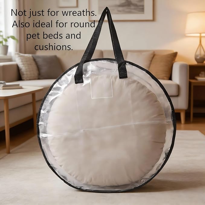 4 Pack Clear Christmas Wreath Storage Bags 24 Inch - Waterproof Wreath Container with Dual Zipper and Reinforced Handles for Artificial Wreath, Garland and Holiday Decor Organization