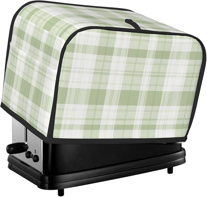 2 Slice Toaster Cover for Kitchen Pastel Green Buffalo Plaid Waterproof and Dustproof Toaster Dust Cover with Side Pockets Decorative Universal Cover for Wide Slot Toasters and Small Appliances