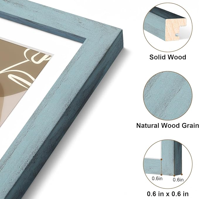 Vittanly 5x7 Picture Frame, Solid Wood Frame with Plexiglass, Includes 4x6 Mat, Wall Hanging or Tabletop for Home Decor, Rustic Blue, 1 Pack