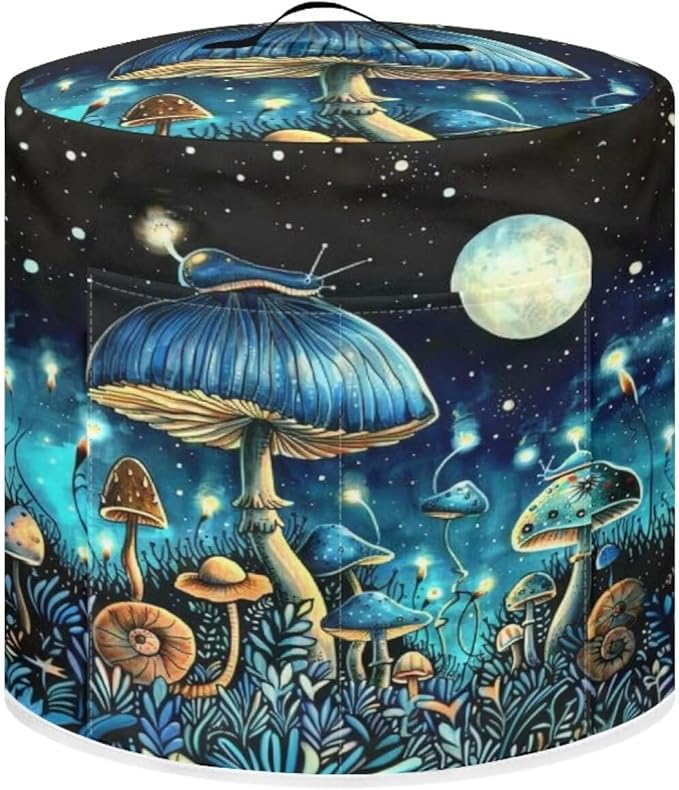 Flashideas Blue Mushroom Pressure Cooker Cover for Women Dust Protection Insulated Rice Cooker Cover Water Resistant Dust Cover with Pockets for Instant Pot 6 Quart Vintage Appliance Cover for Kitchen
