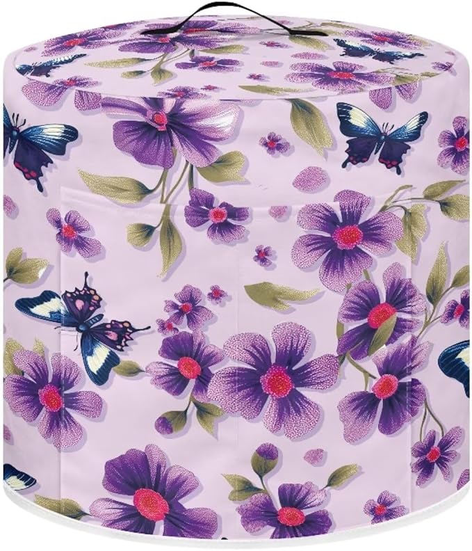Purple Butterfly Flower Dust Cover for Kitchen Instant Pot Accessories Appliance Cover Quart Pressure Cooker Air Fryer Rice Cooker Kitchen Appliance Dust Covers with Storage Pockets Size S