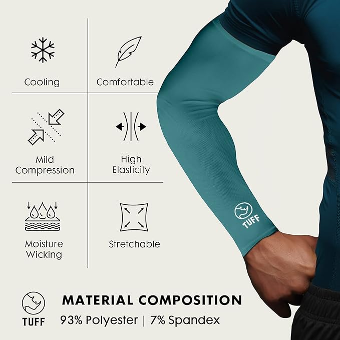 TUFF Compression Cooling Arm Sleeves - UPF 50 Arm Sleeves for Men & Women…