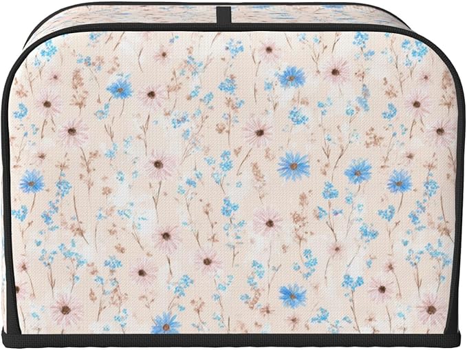 4 Slice Toaster Cover for Kitchen Wildflower Pattern Pastel Botanical Waterproof Dustproof Toaster Dust Cover with Side Pockets Decorative Universal Cover for Wide Slot Toasters Small Appliances