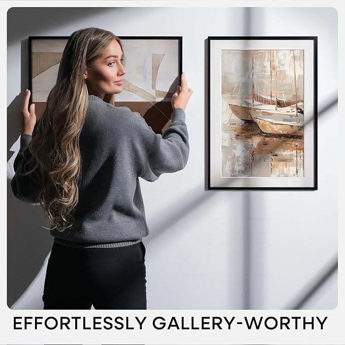 Homeforia 20 x 28 Picture Frame Black, High End Metal 20x28 Poster Frames with Mat 14x22 for Photo, 20 x 28 Black Frame Matted to 14 x 22 Print, 28x20 Hanging Frame, Tempered Glass, Wall Kit, Set of 3