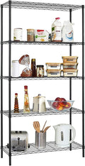 5 Tier Metal Shelving Unit Adjustable Wire Storage Shelves NSF Metal Storage Rack Shelf Organizer Kitchen Storage for Pantry Office, 1200Lbs Capacity, 72" H x 36" W x 14" D, Black