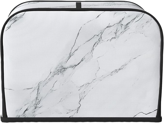 4 Slice Toaster Cover for Kitchen Marble White Gray Waterproof and Dustproof Oxford Fabric Toaster Dust Cover with Side Pockets Decorative Universal Cover for Wide Slot Toasters and Small Appliances