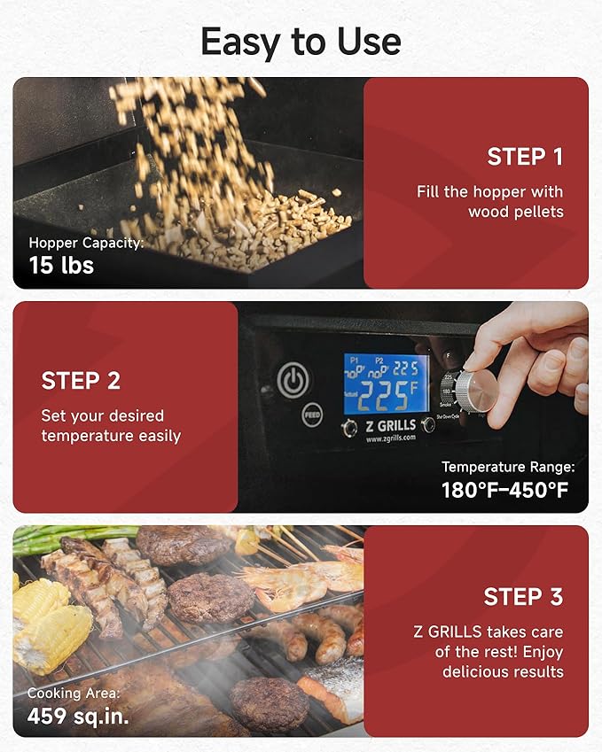Z GRILLS ZPG-450A2 Wood Pellet Grill & Smoker, PID V3.0 Controller, 459 Sq in Cook Area, Foldable Shelf, Meat Probe, Rain Cover, 8 in 1 BBQ Grill Outdoor Auto Temperature Control, Bronze