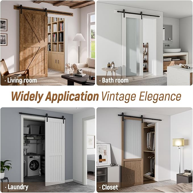 CCJH 14.5FT Single Sliding Barn Door Hardware Kit Black Basic Roller Carbon Steel Hanger Flat Track System for Closet Kitchen 1 Door 87 inch Wide