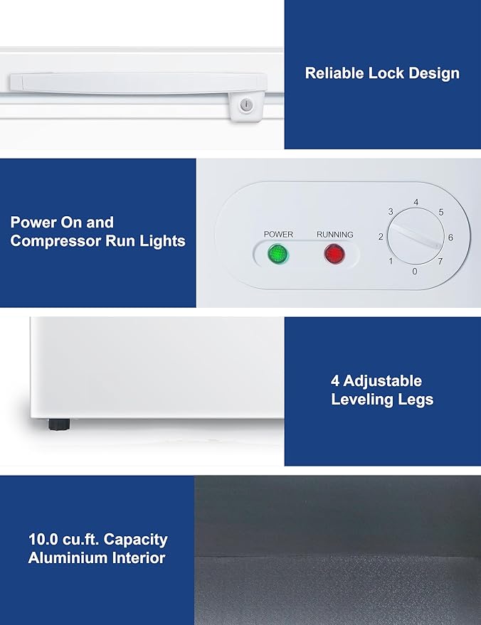 BLACK+DECKER 10 Cu. Ft. Chest Freezer, Deep Freezer with Top Opening, Freezer Chest with 2 Removable Storage Baskets, Mechanical Temperature Control, Manual Defrost, R600a Refrigerant,BCF1000E,White