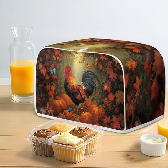 UNICEU Fall Toaster Cover 2 Slience Rooster Pumpkin Butterfly Print Fingerprint Protection for Bread Maker Kitchen Small Appliance Protection Home Decor