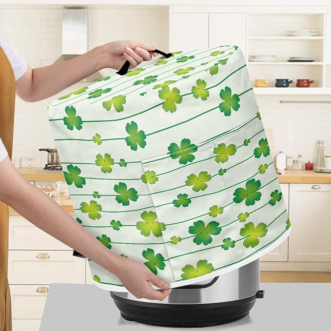Xoenoiee Green Shamrock Stripes Print Kitchen Appliance Dust Cover with Pockets, Electric Pressure Cooker Cover Compatible with Crock Pot for St.Patrick's Day Decor, Rice Cooker Covers, for 8 Qt
