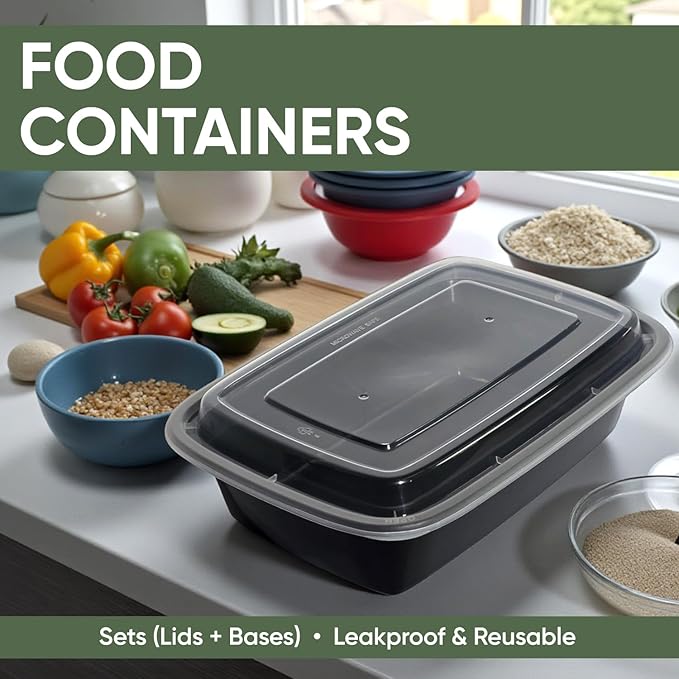 32 oz 50 Pack Meal Prep Containers BPA Free Leakproof Stackable Food Storage Containers with Lids, Microwave & Dishwasher Freezer Safe Reusable To Go Containers Bento Box Style Take Out Clear Plastic