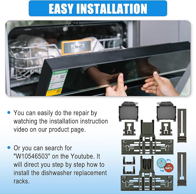 Upgraded WPW10546503 W10546503 Dishwasher Upper Rack Adjuster Assembly & W10195372/3 Dishrack Adjuster Housing for Kitchenaid Dishwasher Parts KDTE334GPS0 KDFE104HPS0 Top Rack Adjuster, 10Packs