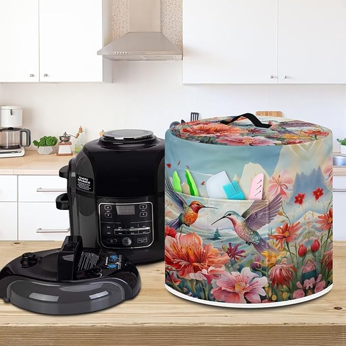 TODIYADDU Fly Hummingbird Dust Cover for Electric Pressure Cooker Waterproof Air Fryer Cover Dust Cover with Storage Pocket and Handle Portable 3 Quart Pressure Cooker Cover Presents