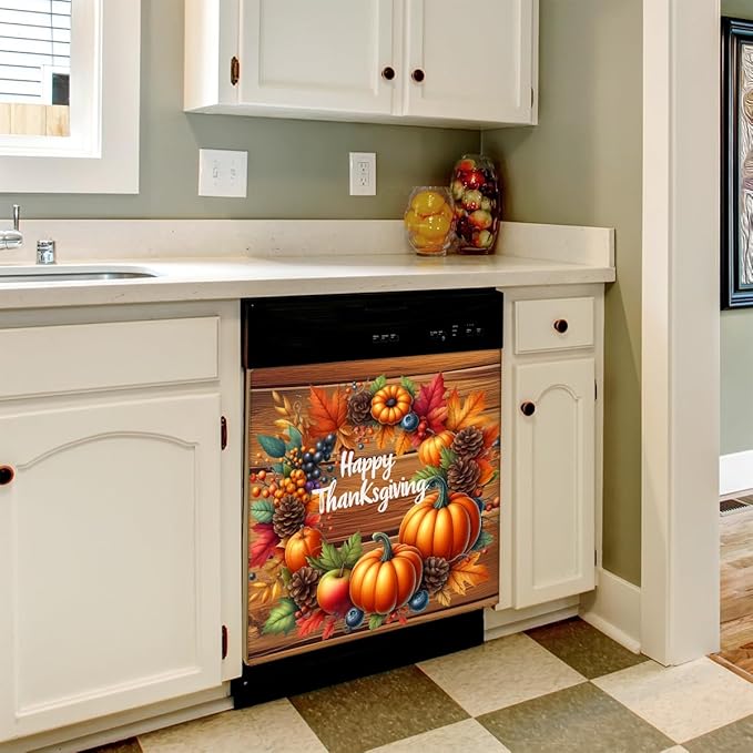 Thanksgiving Pumpkin Leaf Dishwasher Magnet Cover Magnetic Dishwasher Decorative Cover Front Dishwasher Door Covers Reuseable Dishwasher Covers Decal Decor for Kitchen Home Appliances Gift 23" X 26"