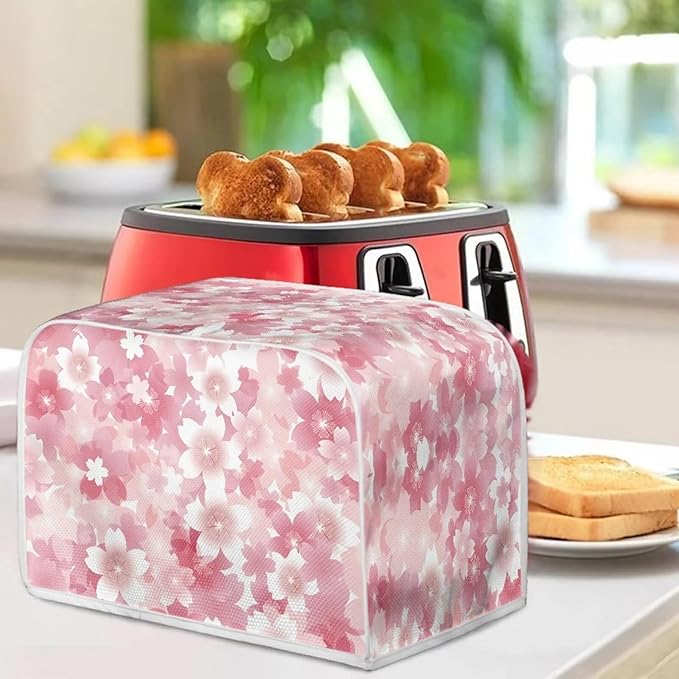 Pink Cherry Blossom Print 2 Slice Toaster Cover Foldable Kitchen Small Appliance Cover Dust and Fingerprint Protection,Machine Washable