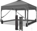 Saemoza 12x12 Pop Up Canopy Tent with One Push Setup, Outdoor Sun Shade Canopy for Backyard Party, Easy Up Instant Shelter with 4 PVC Transparent Sidewalls, 4-Sandbags & Wheel Bag, Grey.