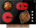 K&H 4 Burner Electric Cooktop - 30 Inch Built-In Radiant Ceramic Stove Top with 11 Power Levels & Knob Control, Compatible with All Cookware, 240V, 7200W High-Power Built-in Electric Stove, CE30-7206K