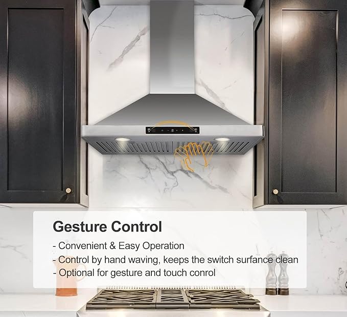 Wall Mounted Range Hood 30inch, with 800CFM Powerful Yet Quiet DC Motor, Stainless Steel Permanent Filters, LED lamps