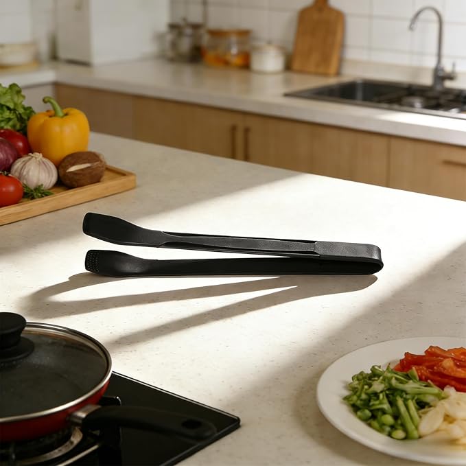 Silicone Tongs for Cooking, Black Heat Resistant Kitchen Tongs with Silicone Tips (11inch), Non-Scratch Food Tongs for Flipping, Serving, Salad, BBQ Serving Toast, Dishwasher Safe (Black)