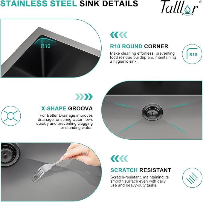 Bar Sink with Faucet - 15x15 Inch Gunmetal Black Bar Sink 16 Gauge Stainless Steel Drop In Rv Kitchen Sinks Top Mount Single Bowl Small Wet Sinks #TLT-0017