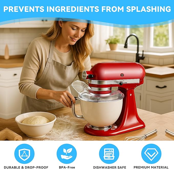Pouring Shield for Kitchenaid Mixer, Splash Guard for Kitchenaid Tilt-Head Stand Mixers 4.5-5 Quart, Stand Mixer Pouring Shield for Kitchenaid Stainless Steel, Glass, Ceramic Bowls