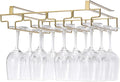 Wine Glass Rack Under Cabinet, Drilling Free No Screw Steamware Holder Under Shelf Metal Wine Glasses Holders 304 Stainless Steel Hanger Storage Organizer Hanging Glass Fit for Bar Kitchen 4 Rows Gold