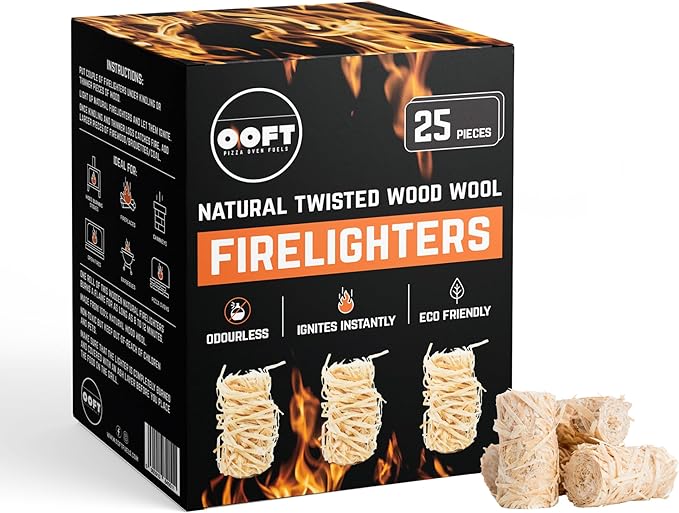 OOFT 100% Hardwood Pizza Oven Pellets and Firestarter Bundle - 5KG Resealable Bag - Suitable for Ooni, Dellonda, Nero, Fresh Grills, Ninja Woodfire and More - Includes Box of 25 Natural Firestarters