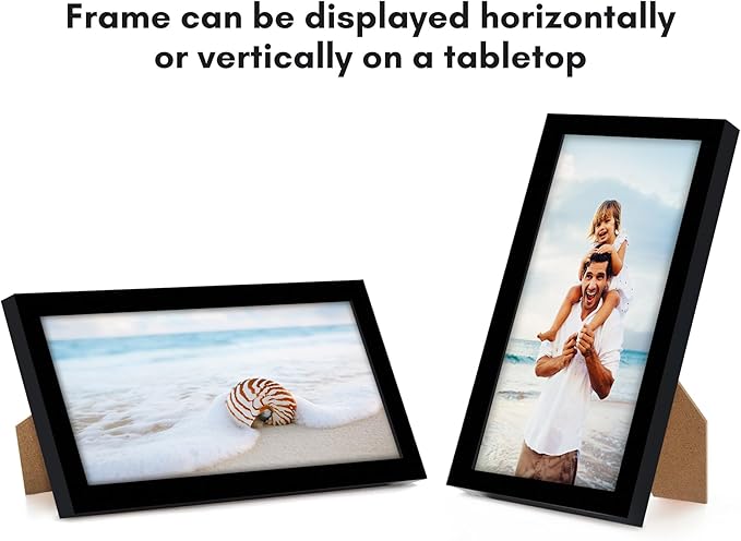 Americanflat 4x8 Picture Frame with Shatter-Resistant Glass - Streamline Collection - Thin Border Photo Frame for Tabletop and Wall Display - Hanging Hardware and Easel Stand Included - Black