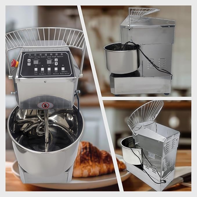 INTSUPERMAI Commercial Dough Mixer Machine 20QT Stand Flour Mixing Machine Electric Food Stand Mixer with Double Action Double Speed Spiral Mixing Time Setting 110V 20L Capacity