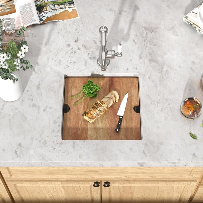 Undermount Bar Sink - 17 Inch Workstation Bar Sink Stainless Steel 16 Gauge Single Bowl Under Counter Small Prep RV Sinks with Cutting Board and Assembly #TLU-0021