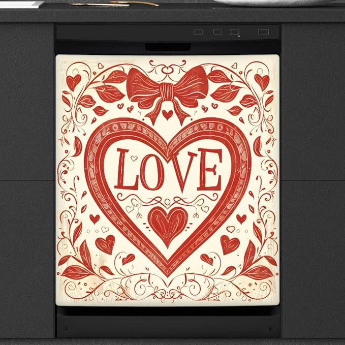 Valentine's Day Bow Love Flower Dishwasher Magnet Cover, Reusable Refrigerator Panel Stickers Microwave Front Door Covers Magnets for Kitchen Home Appliances Holiday Party Decorations 23 X 26 in
