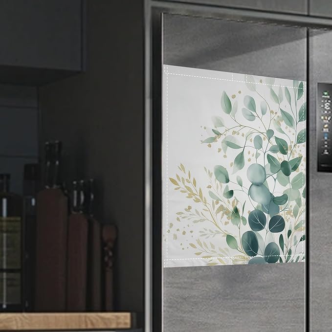 Magnetic Dishwasher Cover,Eucalyptus Greenery Reusable Dishwasher Magnetic Cover Gold Foil Decorative Door Covers Panel for Home Kitcen 23" x 26"