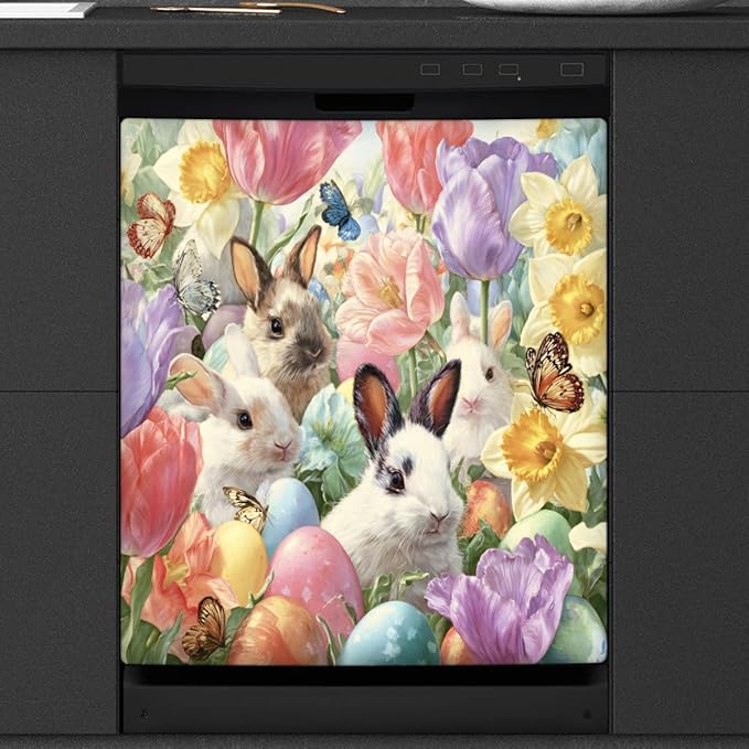 Dishwasher Magnet Cover Easter Bunny Eggs Dishwasher Door Cover Panel Decals Magnetic Refrigerator Covers for Kitchen Farmhouse Home Decor 23 X 26 in