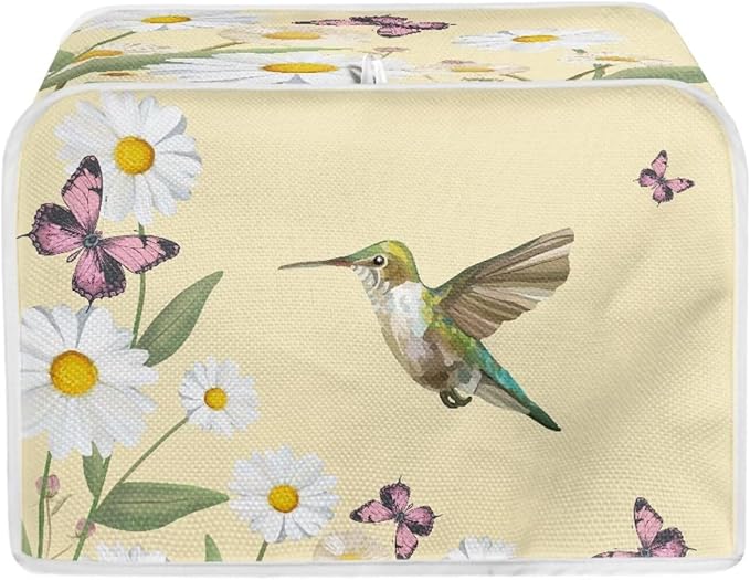 Hummingbird Daisy Butterfly Print 4 Slice Toaster Cover for Kitchen Small Appliance Universal Size Dustproof Fingerprint Protectors