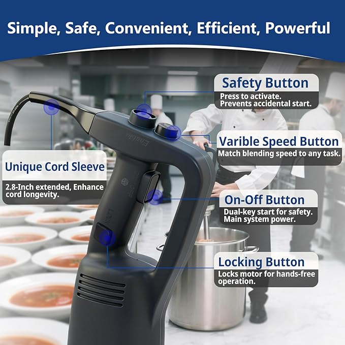 VONCI 750W Commercial Immersion Blender, Handheld Stick Mixer with 18" Detachable Shaft, Variable Speed 8000-19000RPM, Sharp SUS Blade, Extra Heavy Duty Hand Mixer for Restaurant Kitchen.