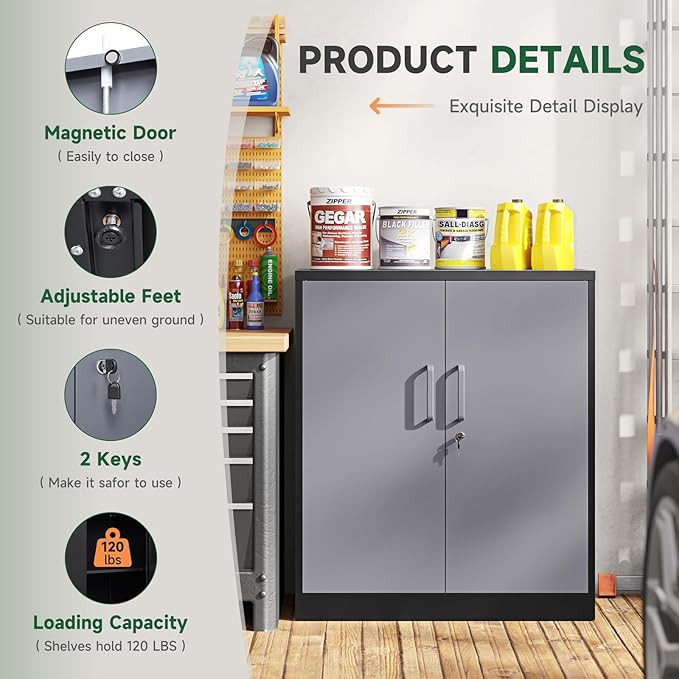 Letaya Metal Storage Cabinets with Lock Door and Shelves, Steel Garage Tool Cabinets for Home,Office, Warehouse,Lockers (36“-Black&Gray)