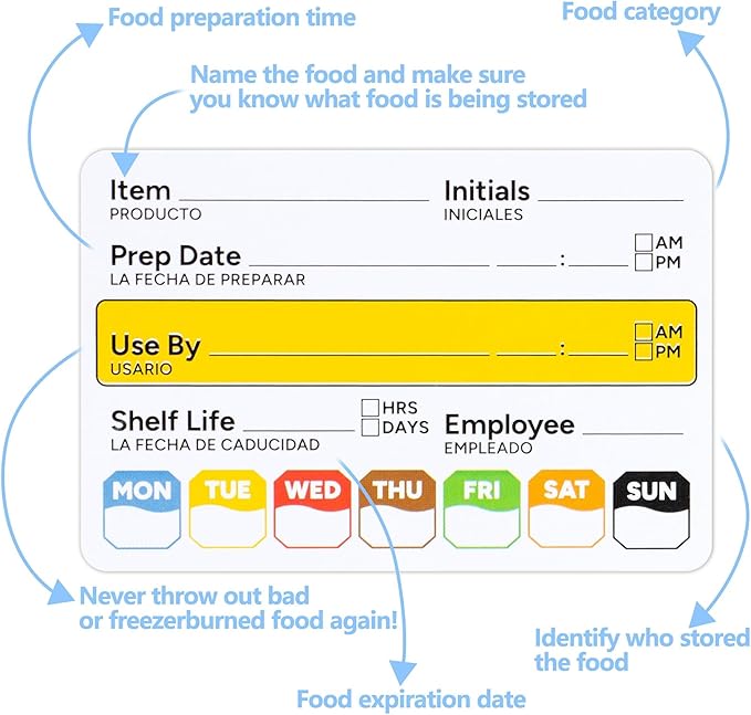 Restaurant Quality Shelf Life Food Rotation Labels Vinyl, 2” x 3” Self-Adhesive Removable Freezer Food Labels, Perfect for Reusable Containers, Easy to Remove, Food Safety Date Sticker (6 PCS)