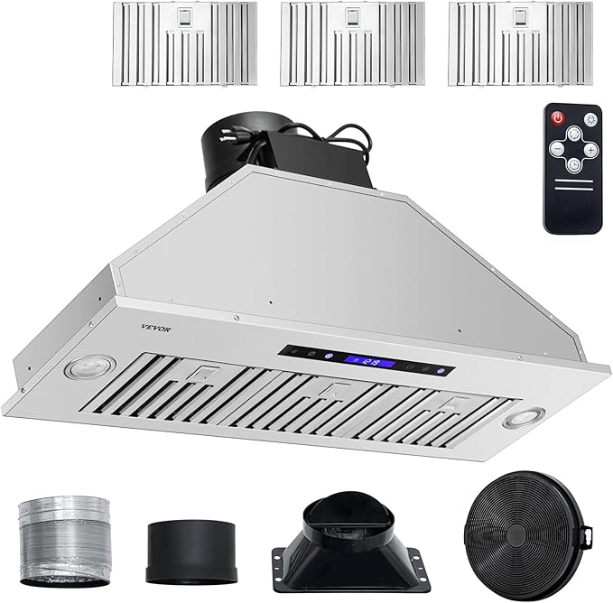 VEVOR Insert Range Hood, 900CFM 4-Speed, 36 Inch Stainless Steel Built-in Kitchen Vent with Touch & Remote Control LED Lights Baffle Filters, Ducted/Ductless Convertible, ETL Listed…