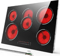30 Inch Electric Cooktop, 5 Burner 8400W Built-in Electric Stovetop, Ceramic Cooktop with Expanded Zone, Slide Touch Control, Timer, Child Safety Lock, Pause, 220V - 240V Hard Wire, No Plug