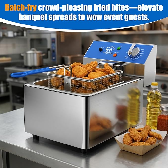 6L Electric Deep Fryer with Removable Oil Container and Handle, Solid Wire Mesh Basket and Lid, Lightweight Commercial Countertop Fryers - 120V 1800W