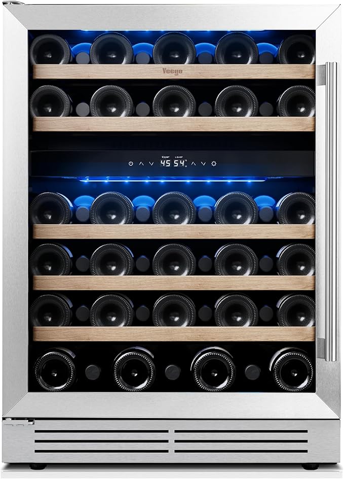 Yeego 24 Inch Wine Fridge Cooler - 52 Bottles Dual Zone Wine Cooler with Glass Door, 40-65℉ Built-In or Freestanding Refrigerator, Under Counter Wine Fridge for Kitchen Bar Office (Left-Hinged)