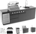 104 Inch Outdoor Kitchen Island, 7200 BTU Gas Grill Combination With Refrigerator and Sink, Outdoor Stainless Steel Barbecue Bar, Natural Gas Barbecue Grill for Patios, Gardens, Parties