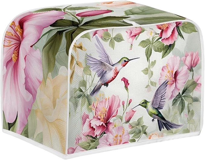 Hummingbird Flower Print Toaster 2 Slice Cover Appliance Dust-proof Cover Fingerprint Protection for Kitchen Small Appliance