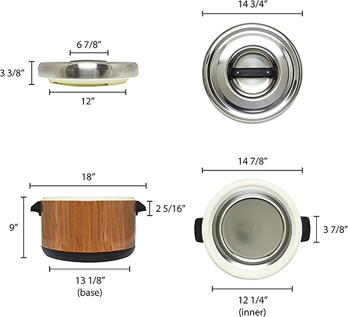 TrueCraftware- 40 Cups Insulated Sushi Rice Pot Wood Grain Exterior Stainless Steel Interior & Lid with Plastic Handle- Sushi Rice Mixing Tub Sushi Rice Bowl Sushi Rice Warmer for Home Kitchen Restaurant