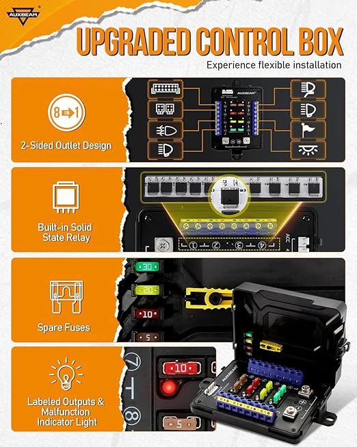 Auxbeam 8 Gang Switch Panel RB80 XL 5.3 Inch RGB Switch Pod Toggle Momentary Pulsed 12-24V Led Switch Panel Auxiliary Circuit Control Relay System for Truck Car Offroad UTV Waterproof 2 Years Warranty